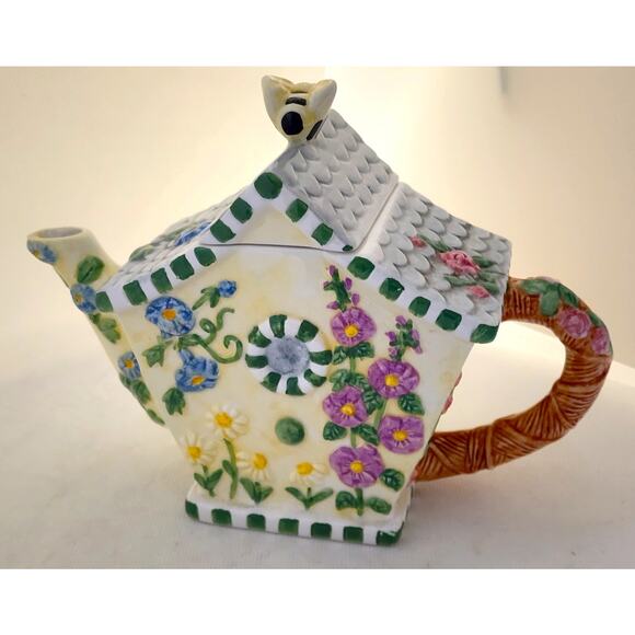 TEAPOT-FLOWERS INC BALLOONS-Bird House Design-Bee-Floral-Holds 3 Cups - Picture 6 of 16